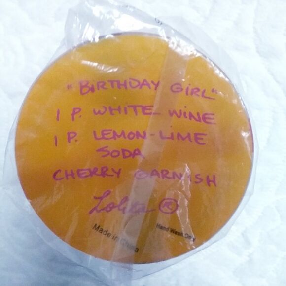 Lolita Wine Glass Birthday Girl Cocktail Recipe Hand Painted Yellow Pink New - Picture 6 of 13